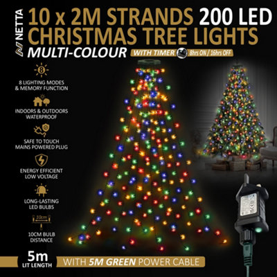 NETTA Christmas Tree Lights 2m x 10 Strands 200 LEDs Fairy Lights - Multi