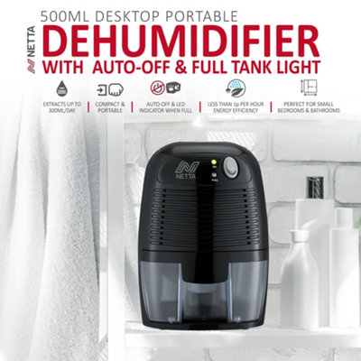 NETTA Dehumidifier 500ml Mini Air Dehumidifier for Damp Mould, Moisture - Black