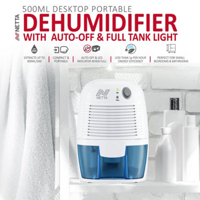 NETTA Dehumidifier 500ml Mini Air Dehumidifier for Damp, Mould, Moisture - Blue