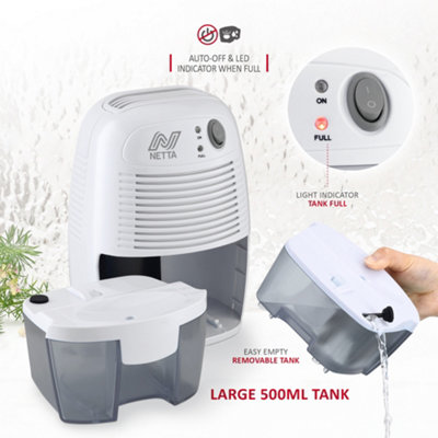NETTA Dehumidifier 500ml Mini Air Dehumidifier for Damp Mould, Moisture - Grey