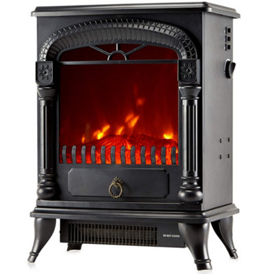 NETTA Electric Arch Stove Heater Fireplace Fire Log Effect 2000W - Black