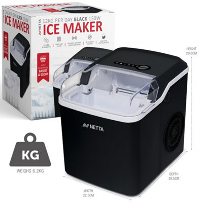 NETTA Ice Maker Machine with 1.2L Tank - Makes 12KG of Ice per Day - Black