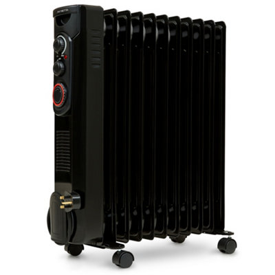 NETTA Oil Filled Radiator 2500W Portable Electric Heater with Thermostat & 24 Hour Timer - 11 Fin, Black