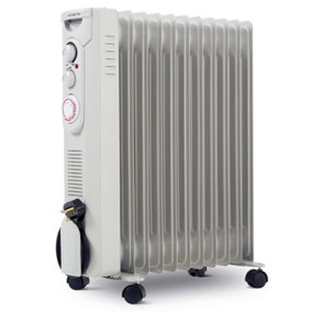 NETTA Oil Filled Radiator 2500W Portable Electric Heater with Thermostat & 24 Hour Timer - 11 Fin, Grey