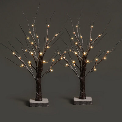 NETTA Set of 2 2FT Twig Birch Tree with Pre-Lit with 24 Warm White LEDs - Battery Powered - Brown