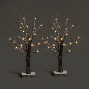 NETTA Set of 2 2FT Twig Birch Tree with Pre-Lit with 24 Warm White LEDs - Battery Powered - Brown