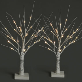 NETTA Set of 2 2FT Twig Birch Tree with Pre-Lit with 24 Warm White LEDs - Battery Powered - White