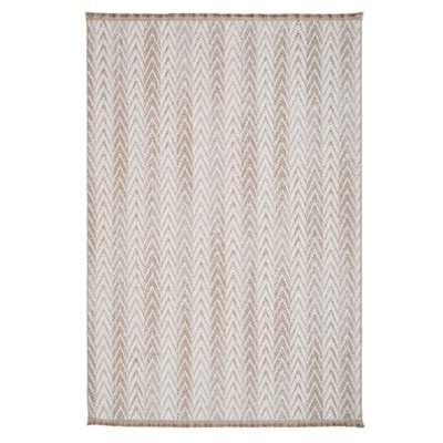 Neutral Beige Brown Herringbone Scandi Fringed Area Rug 120cm x 170cm