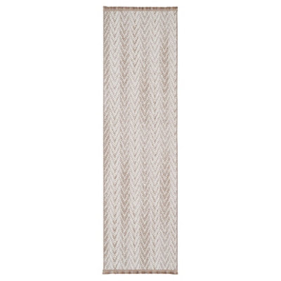 Neutral Beige Brown Herringbone Scandi Fringed Area Rug 160cm x 230cm