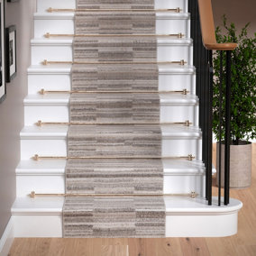 Neutral Beige Distressed Block Striped Soft Extra Long Runner Rug Stair Carpet 60cmx6m