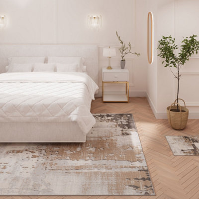 Neutral Beige Greige Transitional Contemporary Abstract Living Area Rug 160x230cm