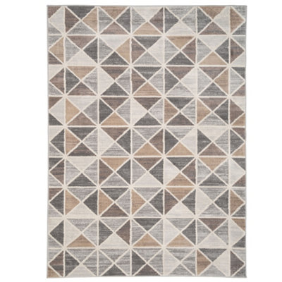 Neutral Beige Grey Geo Tile Area Rug 120x170cm