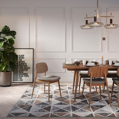 Neutral Beige Grey Geo Tile Area Rug 120x170cm