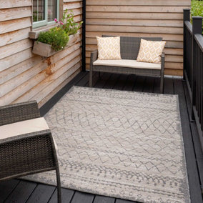 Neutral Beige Grey Striped Woven Flatweave Soft Indoor Outdoor Area Rug 120x170cm