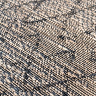 Neutral Beige Grey Striped Woven Flatweave Soft Indoor Outdoor Area Runner Rug 60x240cm