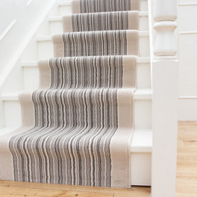 Neutral Beige Striped Cut To Measure Stair Carpet Runner 70cm Wide
