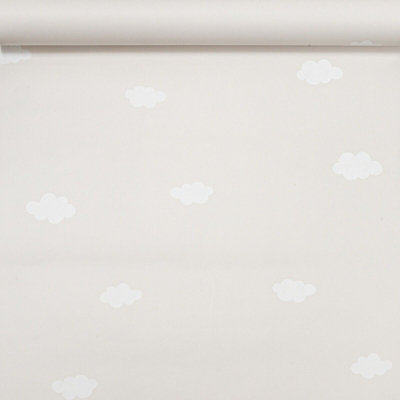 Neutral Beige Taupe White Clouds Luxury Non Woven Childrens Nursery Wallpaper