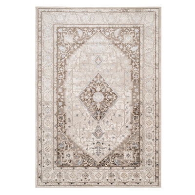 Neutral Beige Traditional Mandala Bedroom Living Area Rug 120x170cm