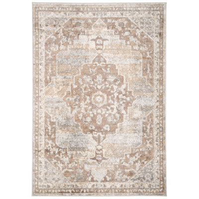 Neutral Beige Traditional Medallion Area Rug 80x150cm