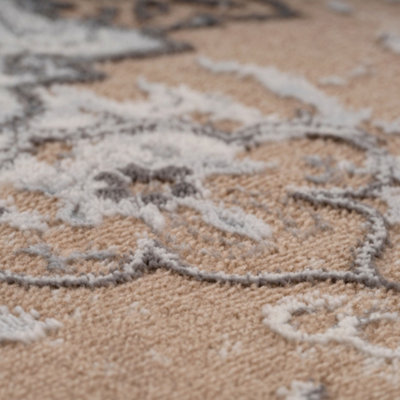 Neutral Beige Traditional Medallion Bordered Living Area Rug 160x230cm
