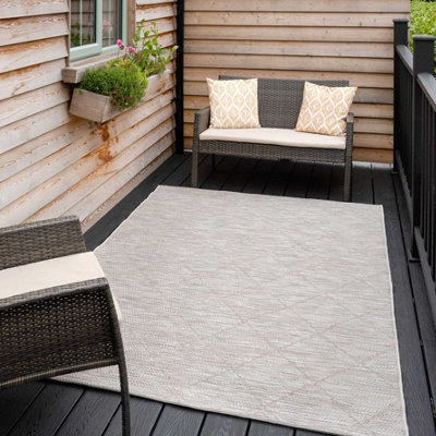 Neutral Beige Woven Diamond Trellis Flatweave Outdoor Indoor Area Rug
