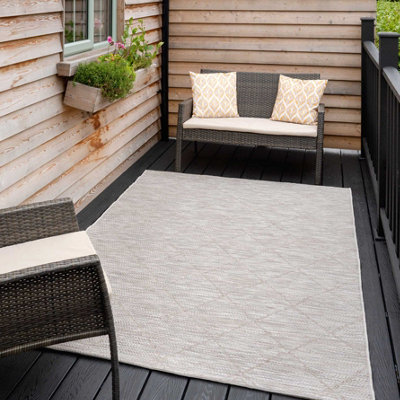 Neutral Beige Woven Diamond Trellis Flatweave Outdoor Indoor Area Rug 60x110cm