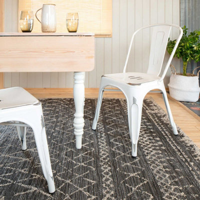 Neutral Charcoal Grey Striped Woven Flatweave Easy Clean Durable Soft Indoor Outdoor Area Rug 60x110cm