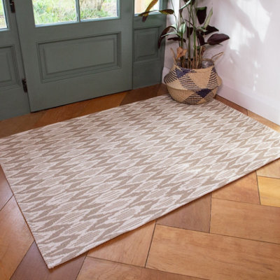 Neutral Distressed Diamond Recycled Cotton Rug 160x230cm