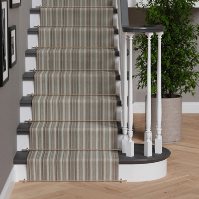 Neutral Green Striped Cut To Measure Stair Carpet Runner 70cm Wide