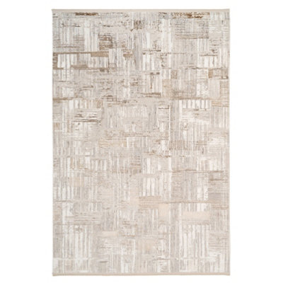 Neutral Metallic Super Soft Abstract Fringed Area Rug 120x170cm