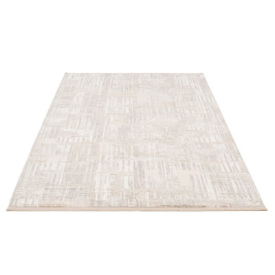 Neutral Metallic Super Soft Abstract Fringed Area Rug 120x170cm