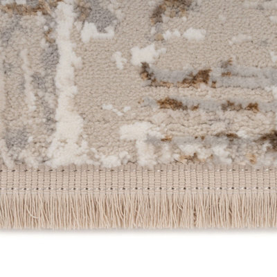 Neutral Metallic Super Soft Abstract Fringed Area Rug 120x170cm
