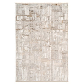 Neutral Metallic Super Soft Abstract Fringed Area Rug 160x230cm