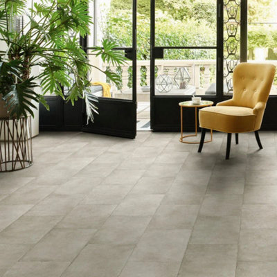 Neutral Modern Stone Effect Anti-Slip Vinyl Flooring for Bathroom & Kitchen, 2.0mm Thick Vinyl Sheet-2m(6'6") X 2m(6'6")-4m²