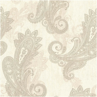 Neutral Paisley Vinyl Wallpaper Cream Taupe Teardrop Pattern Feature Wall