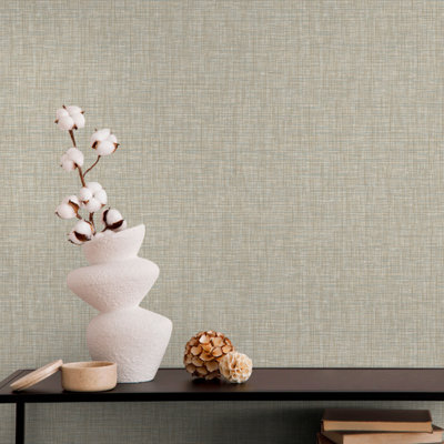 Neutral Tones Glasscloth Linen Fabric Effect Textured Thick Vinyl Wallpaper