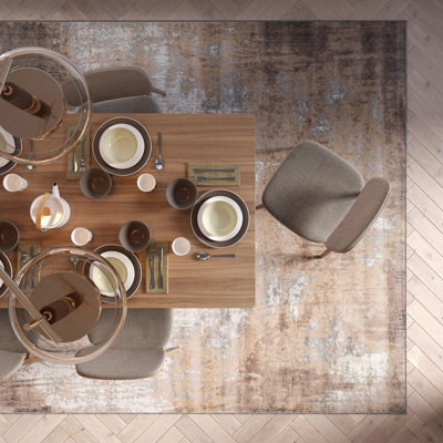 Neutral Warm Beige Grey Distressed Abstract Area Rug 120x170cm