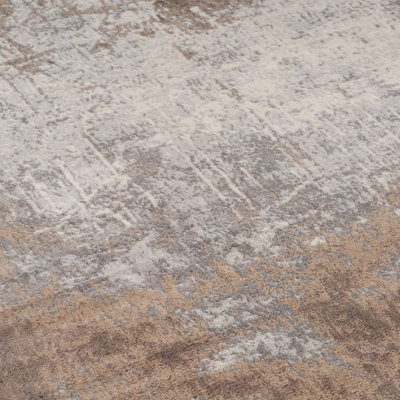 Neutral Warm Beige Grey Distressed Abstract Area Rug 120x170cm