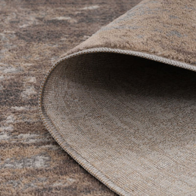 Neutral Warm Beige Grey Distressed Abstract Area Rug 120x170cm