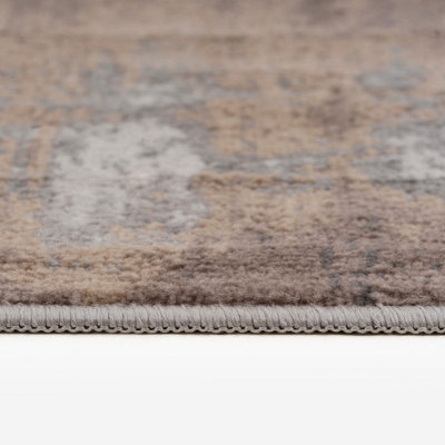Neutral Warm Beige Grey Distressed Abstract Area Rug 120x170cm