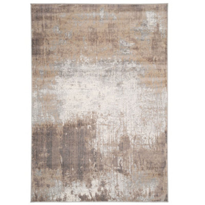 Neutral Warm Beige Grey Distressed Abstract Area Rug 200x290cm