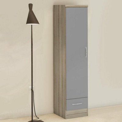 Nevada 1 Door 1 Drawer Wardrobe Grey Gloss and Oak Effect