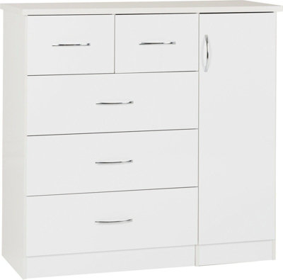 Nevada 1 Door 5 Drawer Low Wardrobe White Gloss