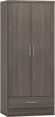 Nevada 2 Door 1 Drawer Wardrobe Black Wood Grain Effect