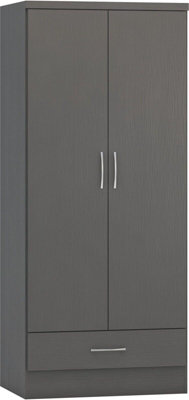 Nevada 2 Door 1 Drawer Wardrobe in 3D Effect Grey