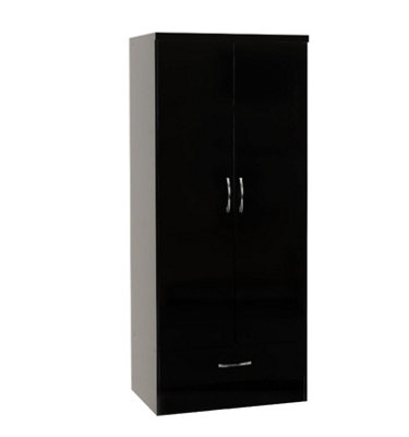 Nevada 2 Door 1 Drawer Wardrobe in Black Gloss Finish