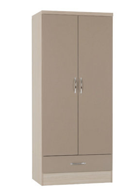 Nevada 2 Door 1 Drawer Wardrobe in Oyster Light Oak Effect