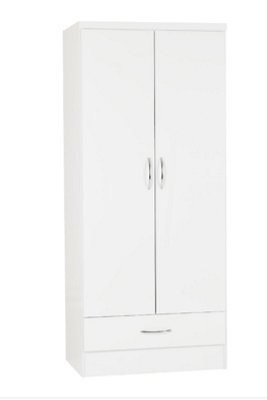 Nevada 2 Door 1 Drawer Wardrobe in White Gloss