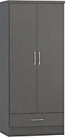 Nevada 2 Door 1 Drawer Wardrobe - L52 x W78 x H182.5 cm - 3D Effect Grey