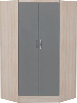 Nevada 2 Door Corner Wardrobe in Grey Gloss and Oak Effect Finish